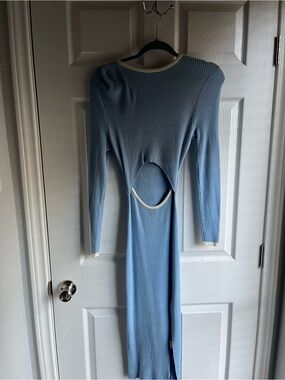 Light Blue Long Sleeve Cutout Maxi Dress